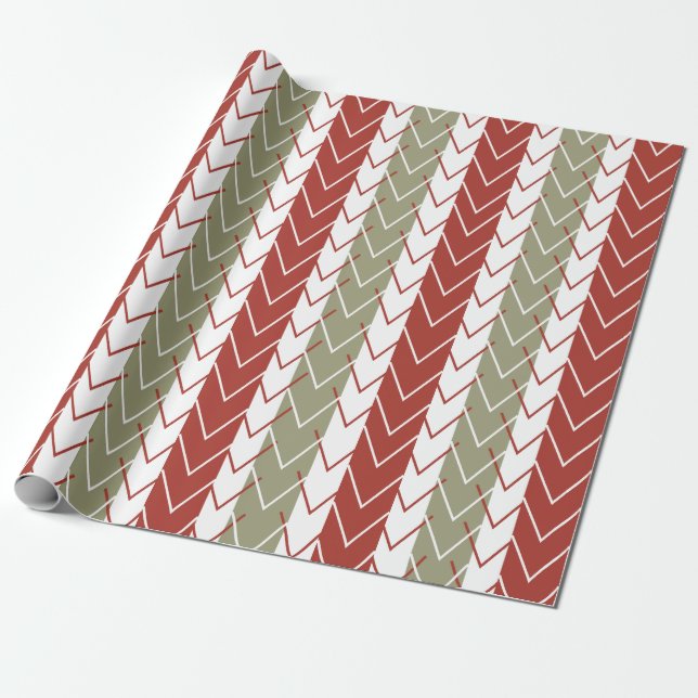 Red Teal Chevron Stripe Pattern Wrapping Paper (Unrolled)