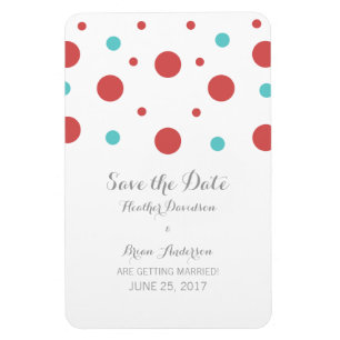 Red Teal Confetti Save the Date Magnet