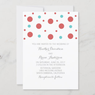 Red Teal Confetti Wedding Invite