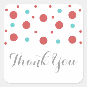 Red Teal Confetti Wedding Thank You Stickers