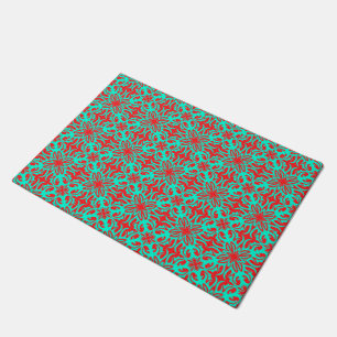 Red & teal floral doormat