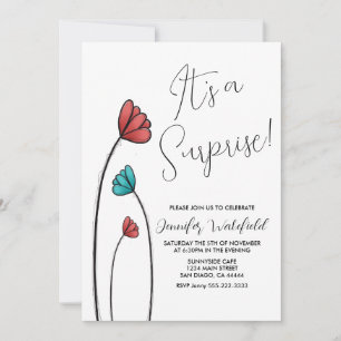 Red Teal Flower Suprise Invitation