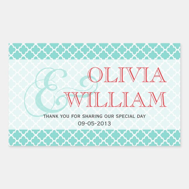 Red teal Moroccan tile ampersand wedding favour Sticker (Front)