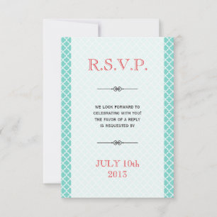 Red teal Moroccan tile ampersand wedding rsvp Invitation