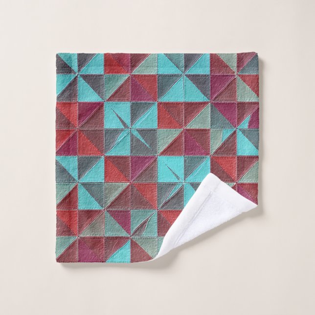 red, teal, purple, and gray quilt bath towel set (Wash Cloth)