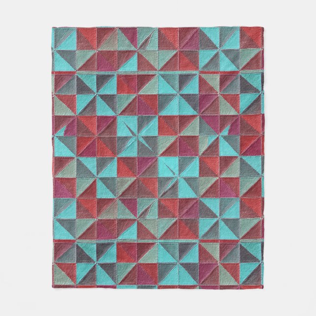 red, teal, purple, and gray quilt fleece blanket (Front)
