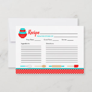 Red & Teal Retro Kitchen Bridal Recipe Card