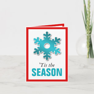 Red & Teal Snowflake Winter 'Tis the Season Card