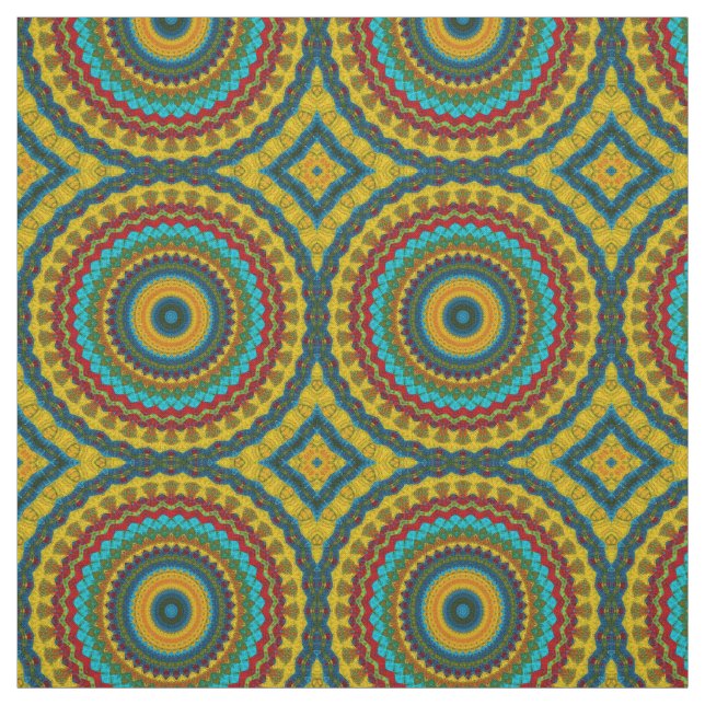 Red Teal Yellow Modern Ethnic Textile Tribal Print Fabric (Swatch)