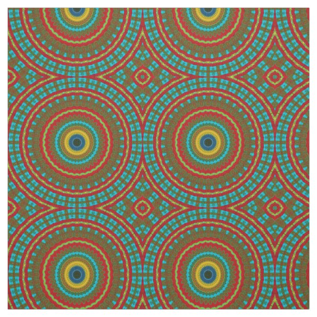Red Teal Yellow Modern Ethnic Textile Tribal Print Fabric (Swatch)