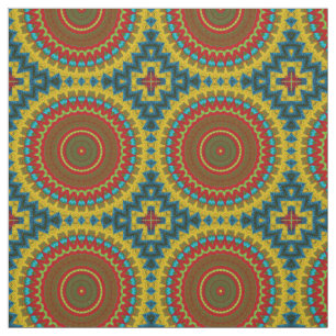 Red Teal Yellow Modern Ethnic Textile Tribal Print Fabric