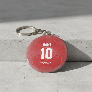 Red Team Soccer Ball Personalized Name Keychain