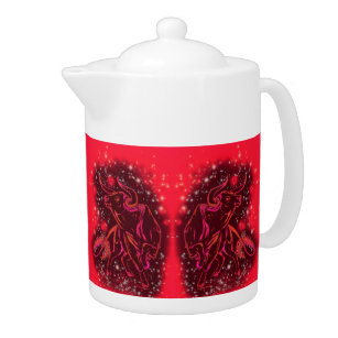 Red Teapot Bull Running At Starry Night