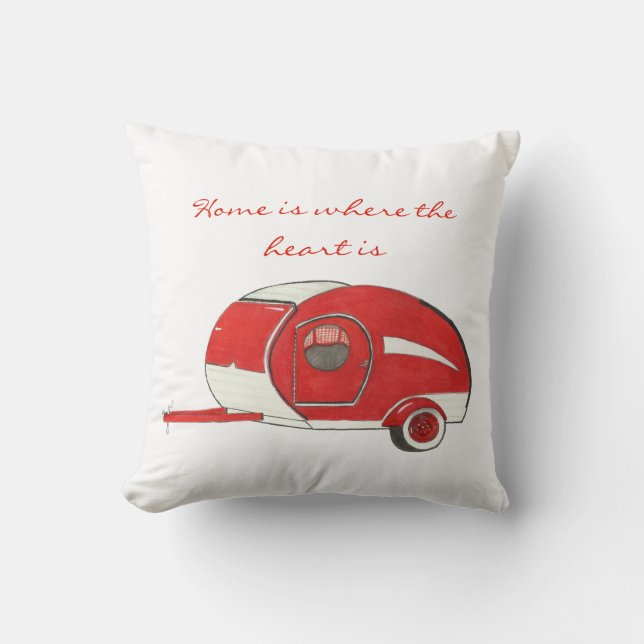 Red Teardrop Camping Poly Pillow (Front)