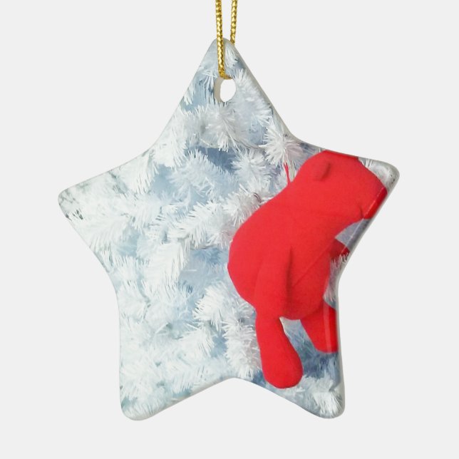 Red Teddy bear in Christmas Tree Ceramic Ornament (Left)