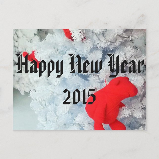 Red Teddy bear in Christmas Tree Holiday Postcard (Front)