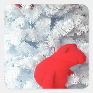 Red Teddy bear in Christmas Tree Square Sticker
