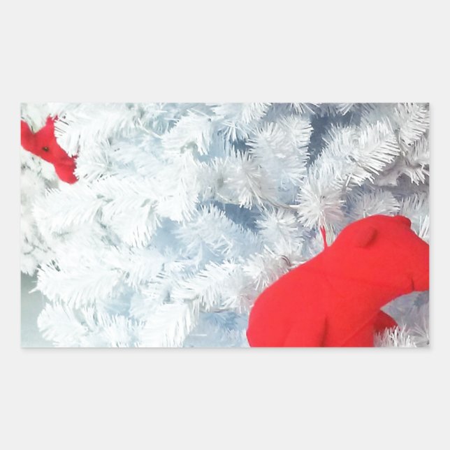 Red Teddy bear in Christmas Tree Sticker (Front)