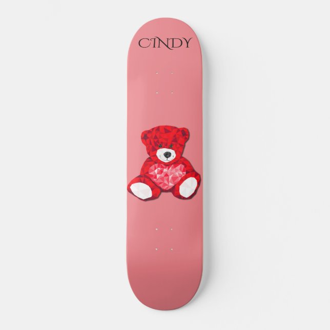 Red teddy bear skateboard, custom name. skateboard (Front)