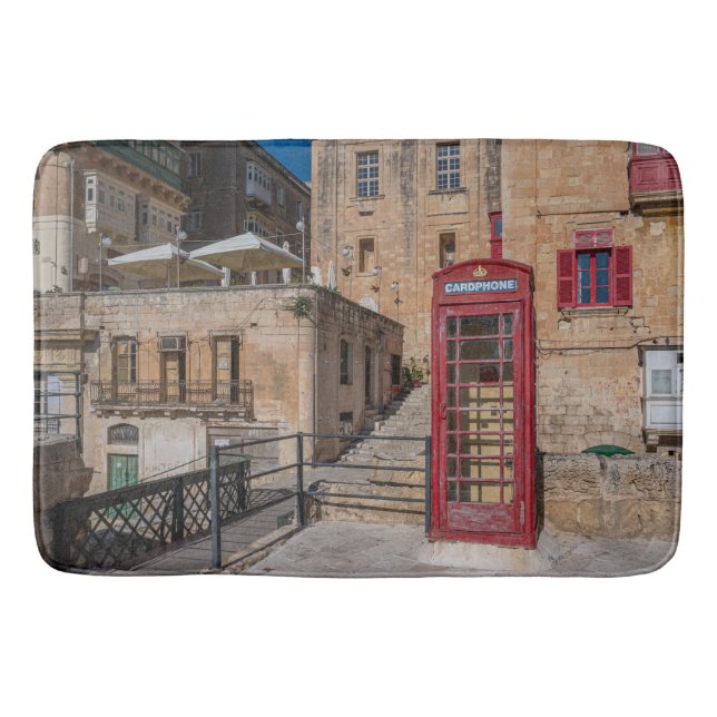 Red telephone booth in Valletta Malta Bath Mat (Front)