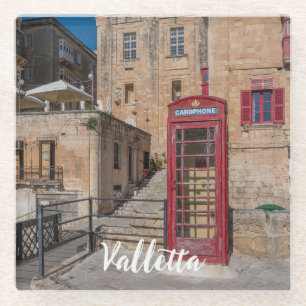 Red telephone booth in Valletta Malta Glass Coaster