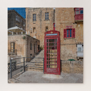 Red telephone booth in Valletta Malta Jigsaw Puzzle