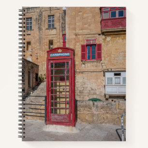 Red telephone booth in Valletta Malta Notebook