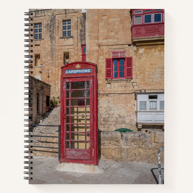 Red telephone booth in Valletta Malta Notebook (Front)
