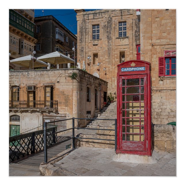 Red telephone booth in Valletta Malta Poster (Front)