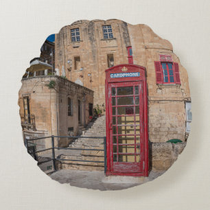 Red telephone booth in Valletta Malta Round Pillow