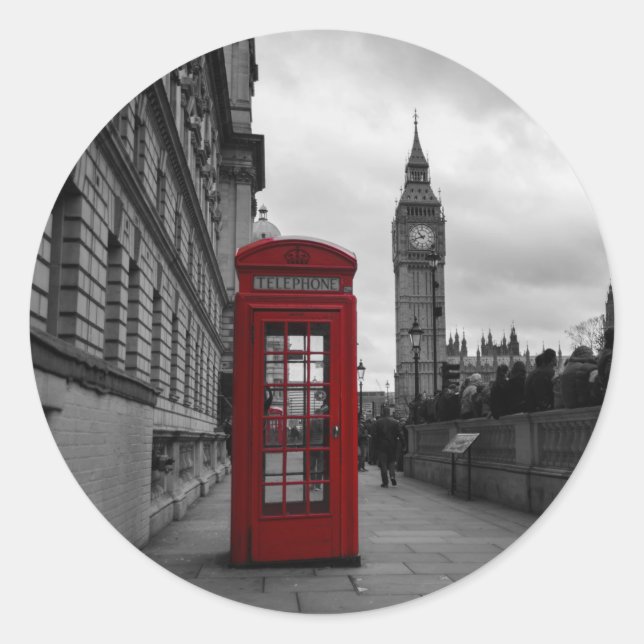 Red telephone box in London round sticker (Front)