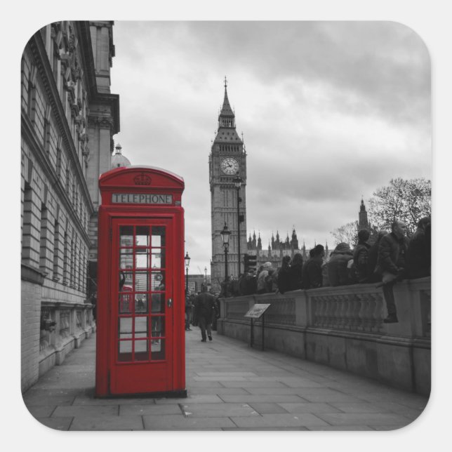 Red telephone box in London square sticker (Front)