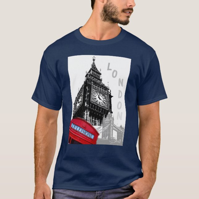 Red Telephone Box London Big Ben Clock Tower T-Shi T-Shirt (Front)
