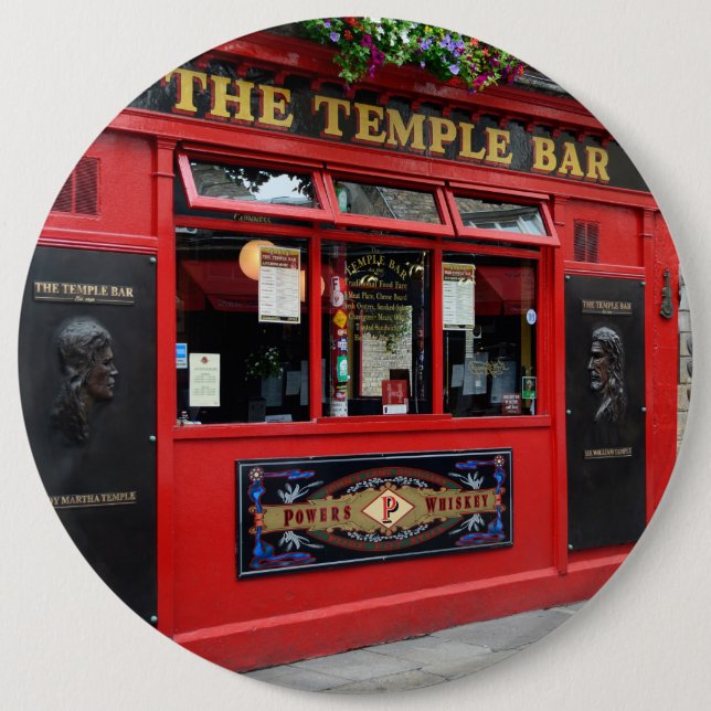 Red Temple Bar pub in Dublin button (Front)