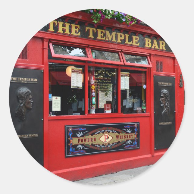 Red Temple Bar pub in Dublin Classic Round Sticker (Front)