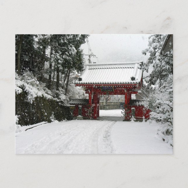 Red Temple Gate in Snow Postcard (Front)