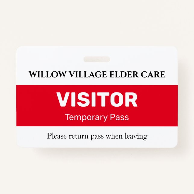 Red Temporary Visitor Pass For Hospital Care Home Badge (Front)