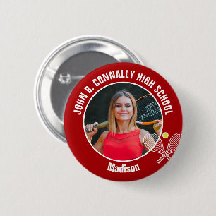 Red Tennis Player Photo High School Spirit 2 Inch Round Button
