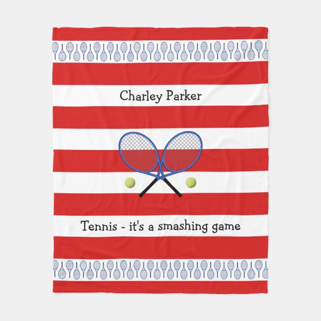 Red tennis quote personalized striped fleece blanket (Front)
