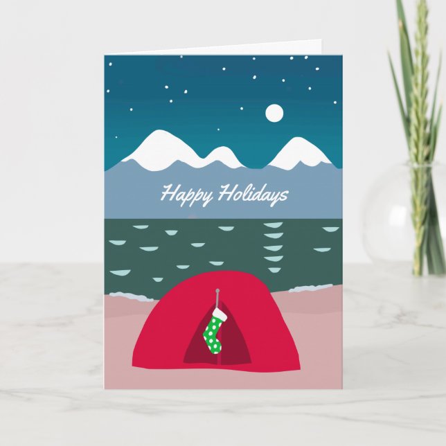 Red Tent with Christmas Stocking Holiday Card (Front)