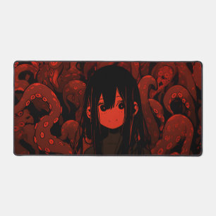 Red Tentacle Horror Anime Girl Desk Mat