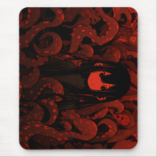 Red Tentacle Horror Anime Girl Mouse Pad