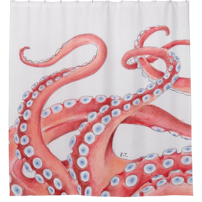 Red Tentacles Octopus Watercolor (Front)