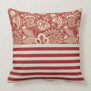 red terracotta beige strips pattern Throw Pillow