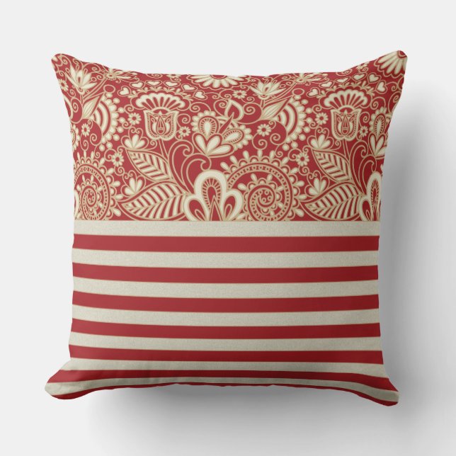 red terracotta beige strips pattern Throw Pillow (Front)