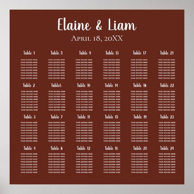 Red Terracotta Rustic Burnt Clay Wedding Seating Poster (Front)