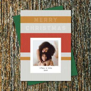 Red & Terracotta Stripes & Instant Photo Christmas Holiday Card