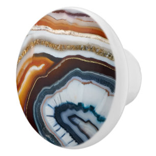 Red Terracotta White Black Blue Gold Agate Geode Ceramic Knob