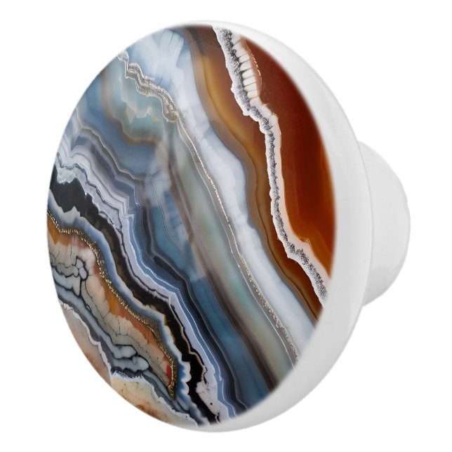 Red Terracotta White Black Blue Gold Agate Geode Ceramic Knob (Right)