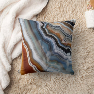 Red Terracotta White Black Blue Gold Agate Geode Throw Pillow